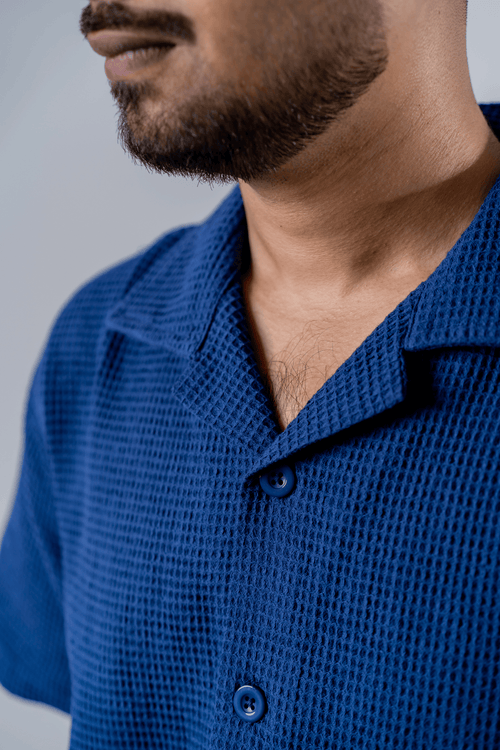 Load image 1 in gallery view. Mad Koffee Box Fit Waffle Shirt - Navy Blue