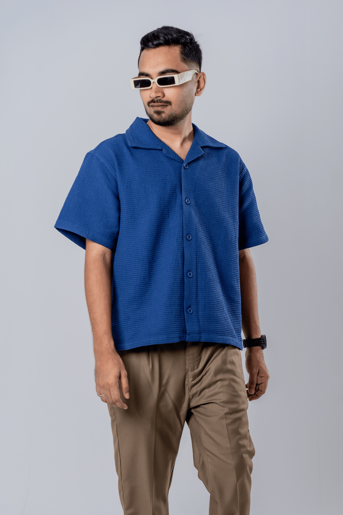 Mad Koffee Box Fit Waffle Shirt - Navy Blue
