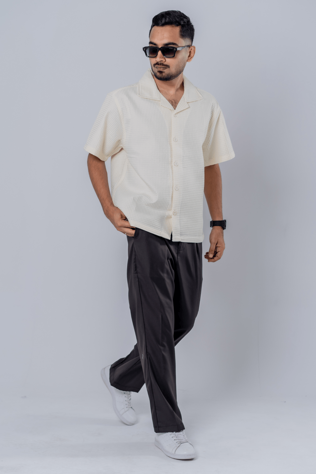 Mad Koffee Box Fit Waffle Shirt - Off White