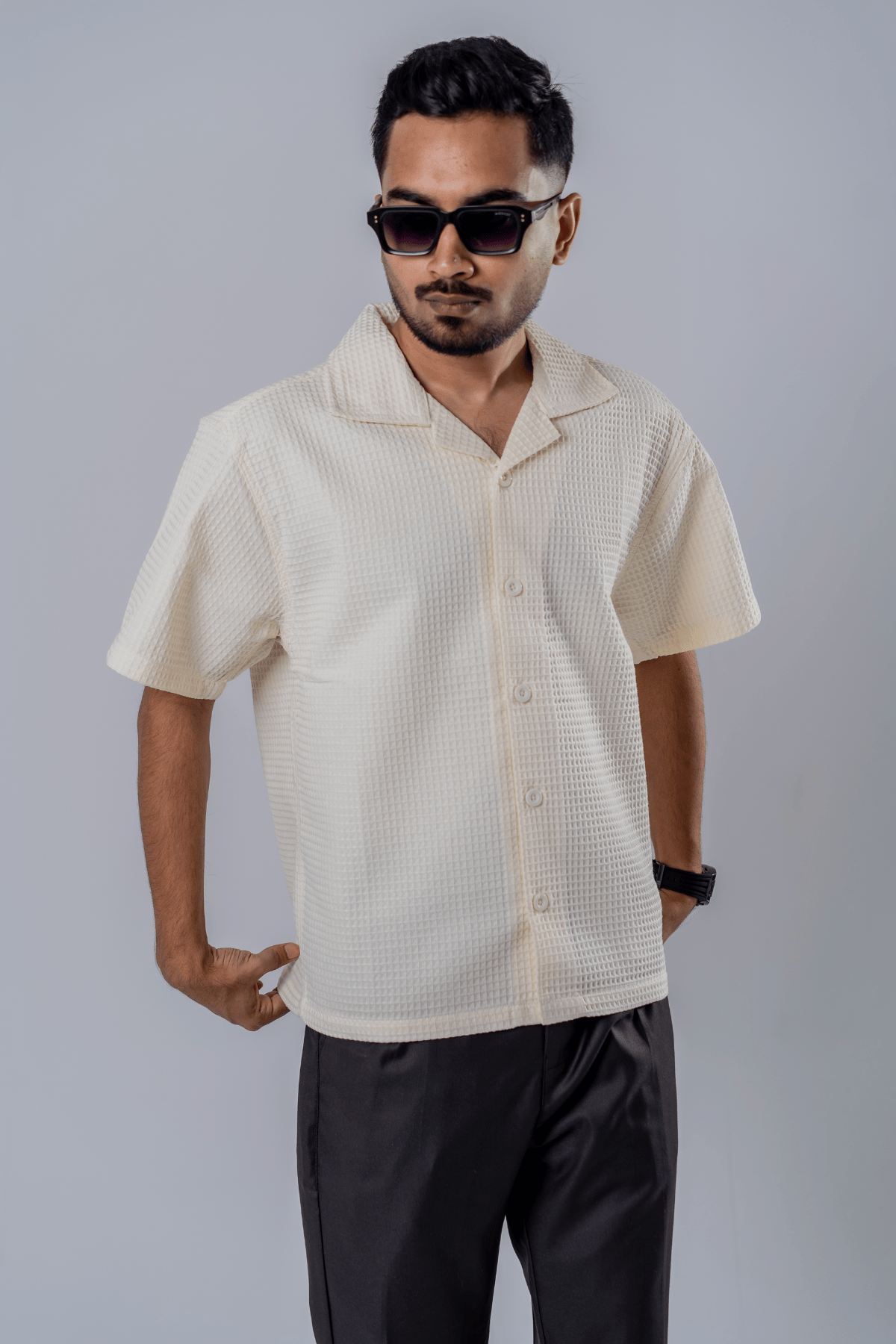 Mad Koffee Box Fit Waffle Shirt - Off White