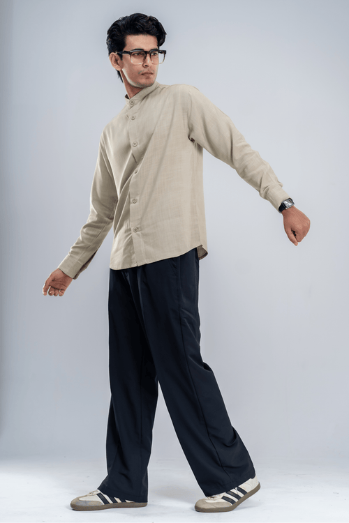 Load image 1 in gallery view. Mad Koffee Cotton Grandad Collar Shirt - Light Beige