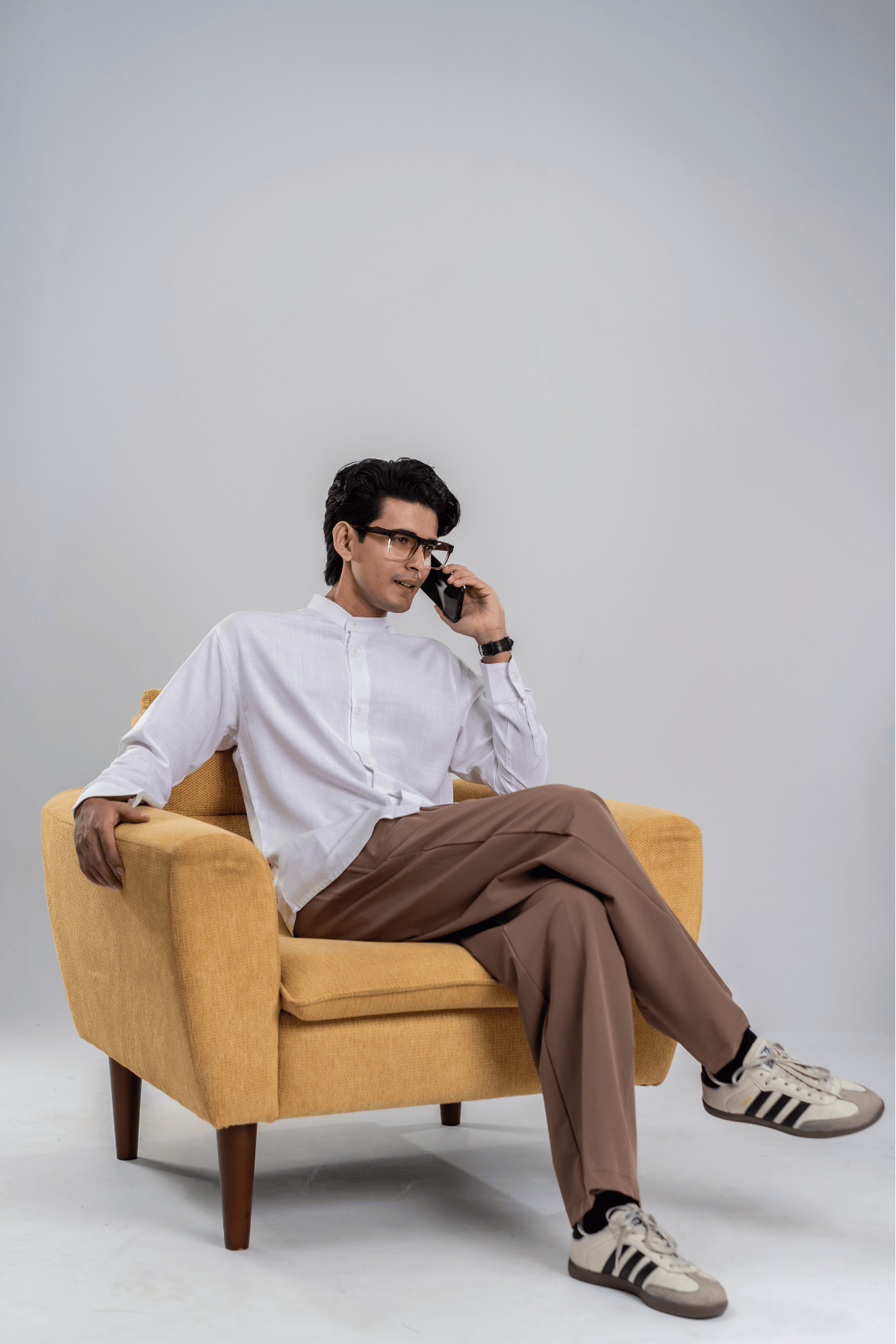 Mad Koffee Cotton Grandad Collar Shirt - Snow White