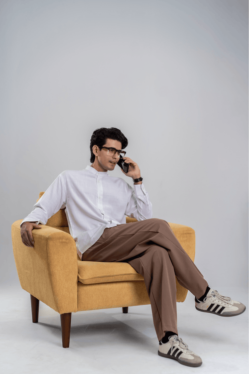 Load image 1 in gallery view. Mad Koffee Cotton Grandad Collar Shirt - Snow White