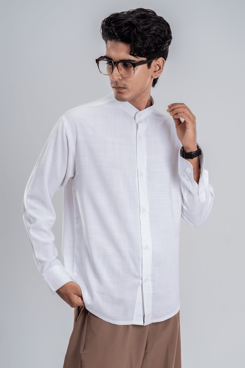 Load image 1 in gallery view. Mad Koffee Cotton Grandad Collar Shirt - Snow White