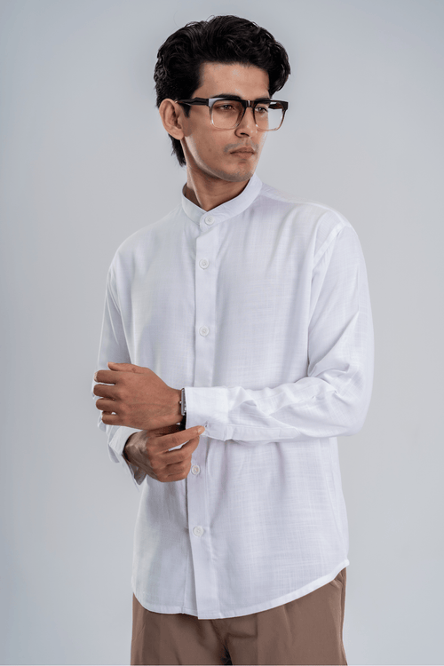 Load image 1 in gallery view. Mad Koffee Cotton Grandad Collar Shirt - Snow White