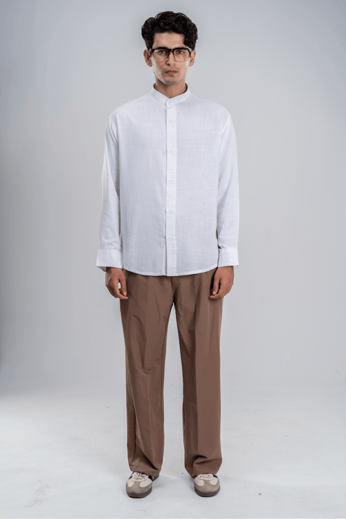 Load image 1 in gallery view. Mad Koffee Cotton Grandad Collar Shirt - Snow White
