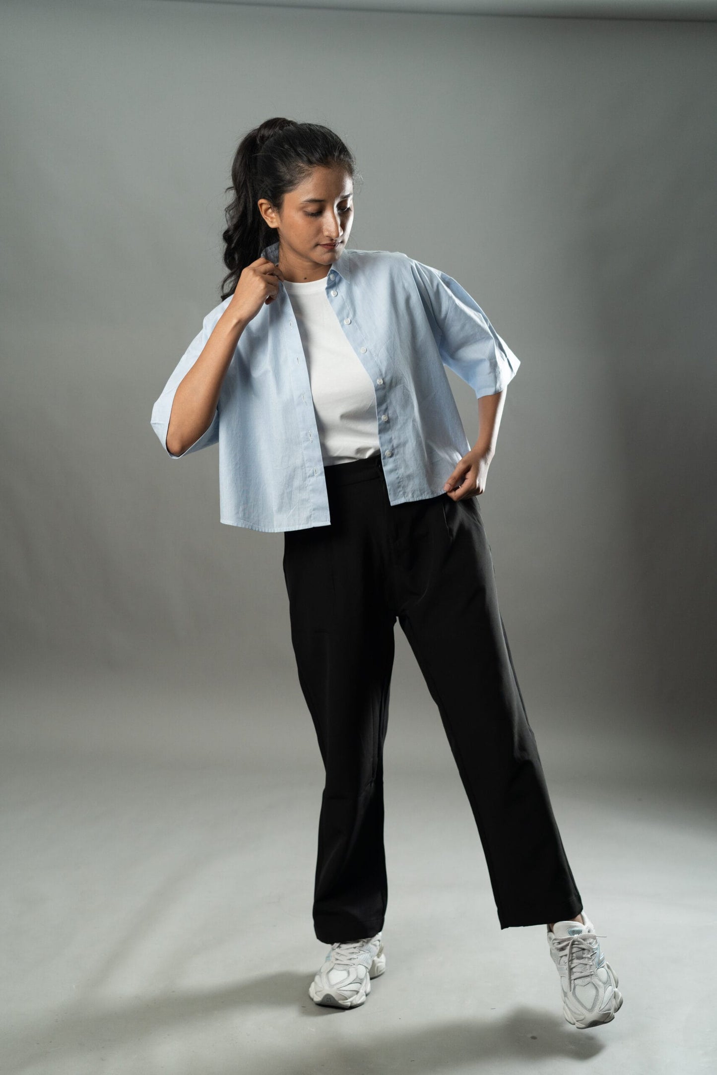 Mad Koffee Cropped Oversized Shirts — Baby Blue Stripe