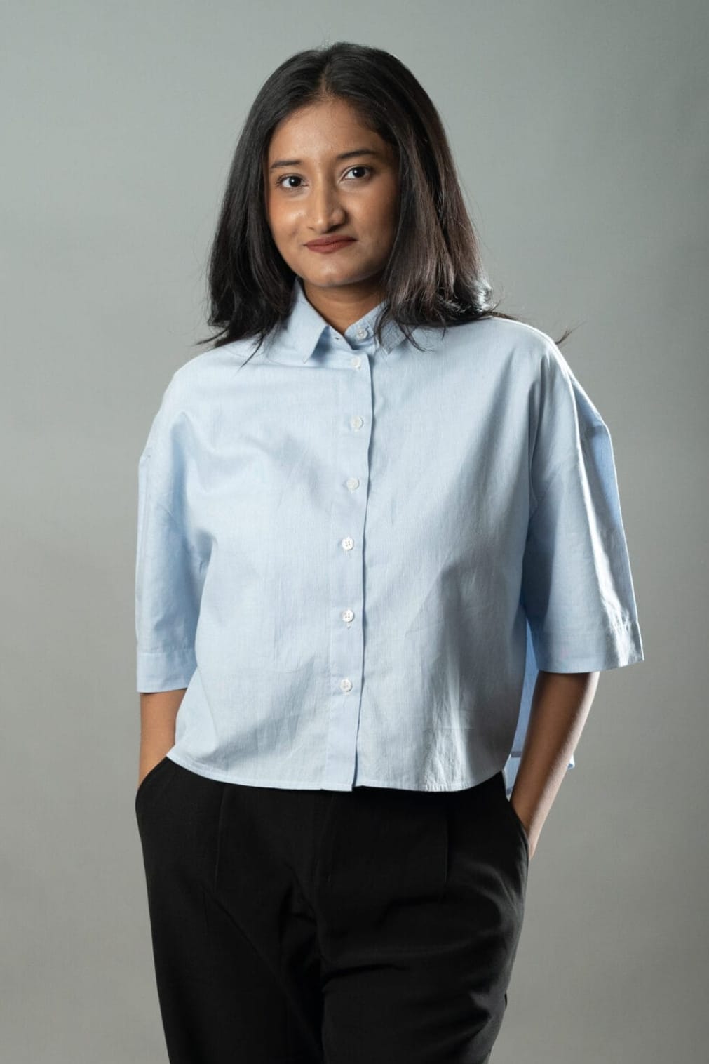 Mad Koffee Cropped Oversized Shirts — Baby Blue Stripe