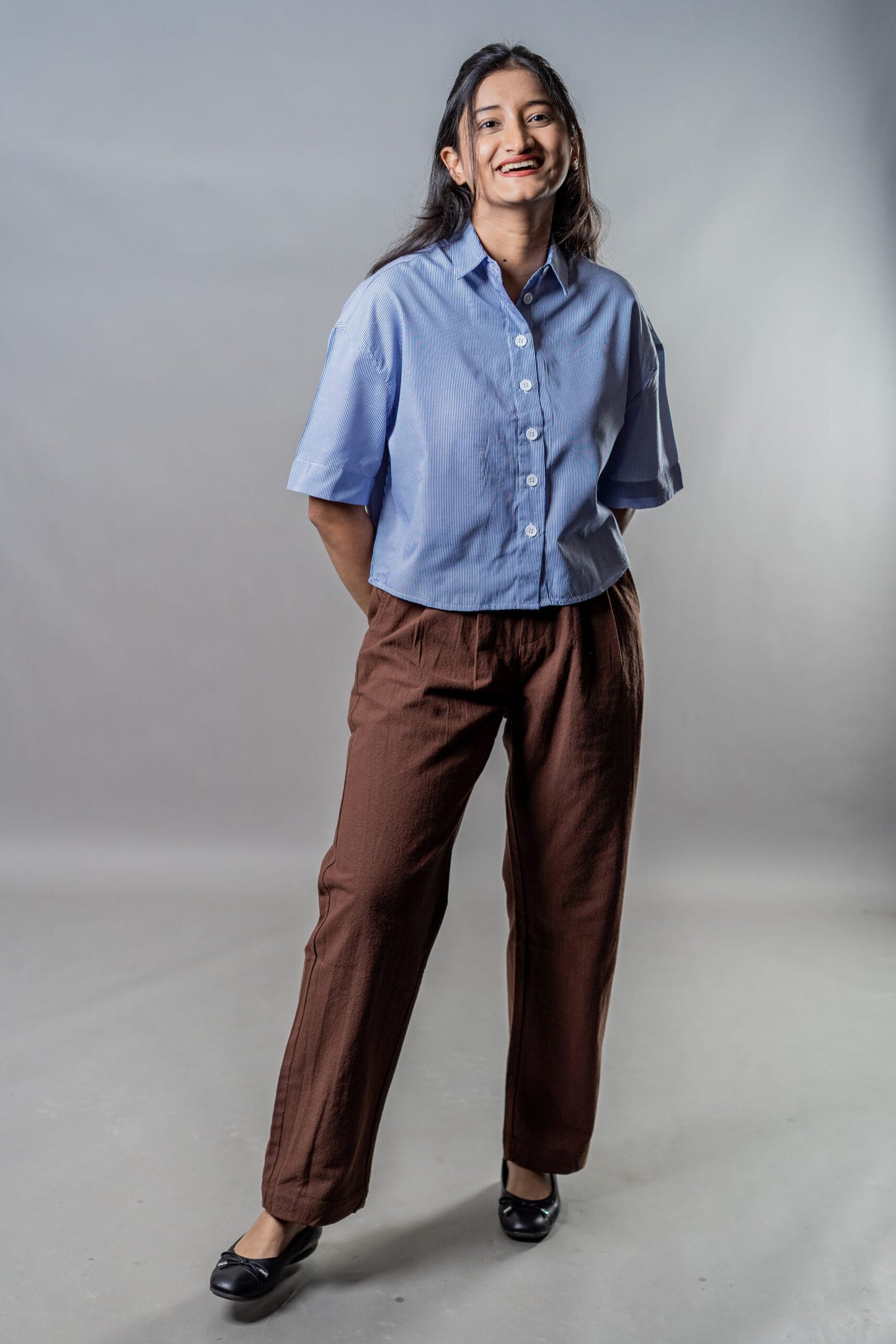 Mad Koffee Cropped Oversized Shirts — Blue Striped