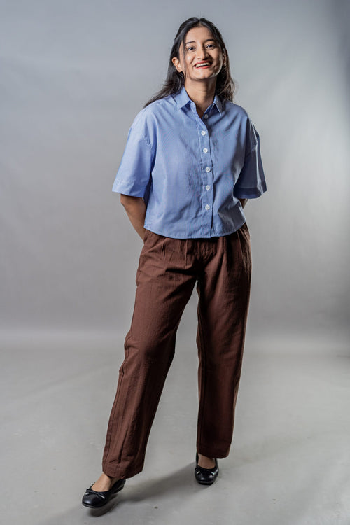 Load image 1 in gallery view. Mad Koffee Cropped Oversized Shirts — Blue Striped
