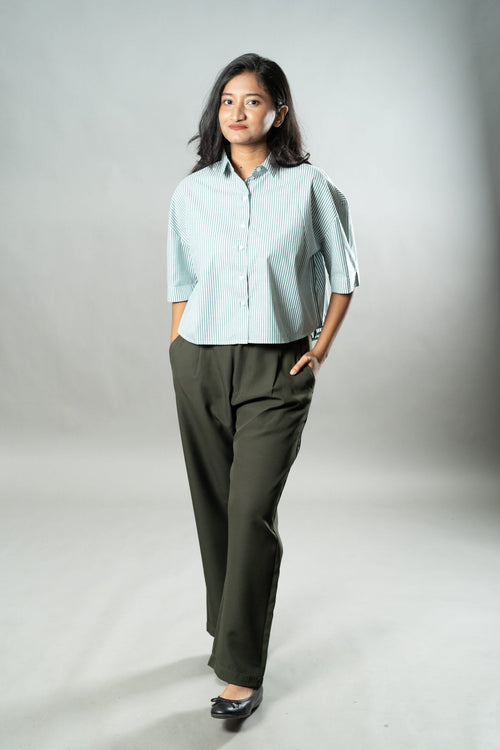 Load image 1 in gallery view. Mad Koffee Cropped Oversized Shirts — Mint Green Stripes