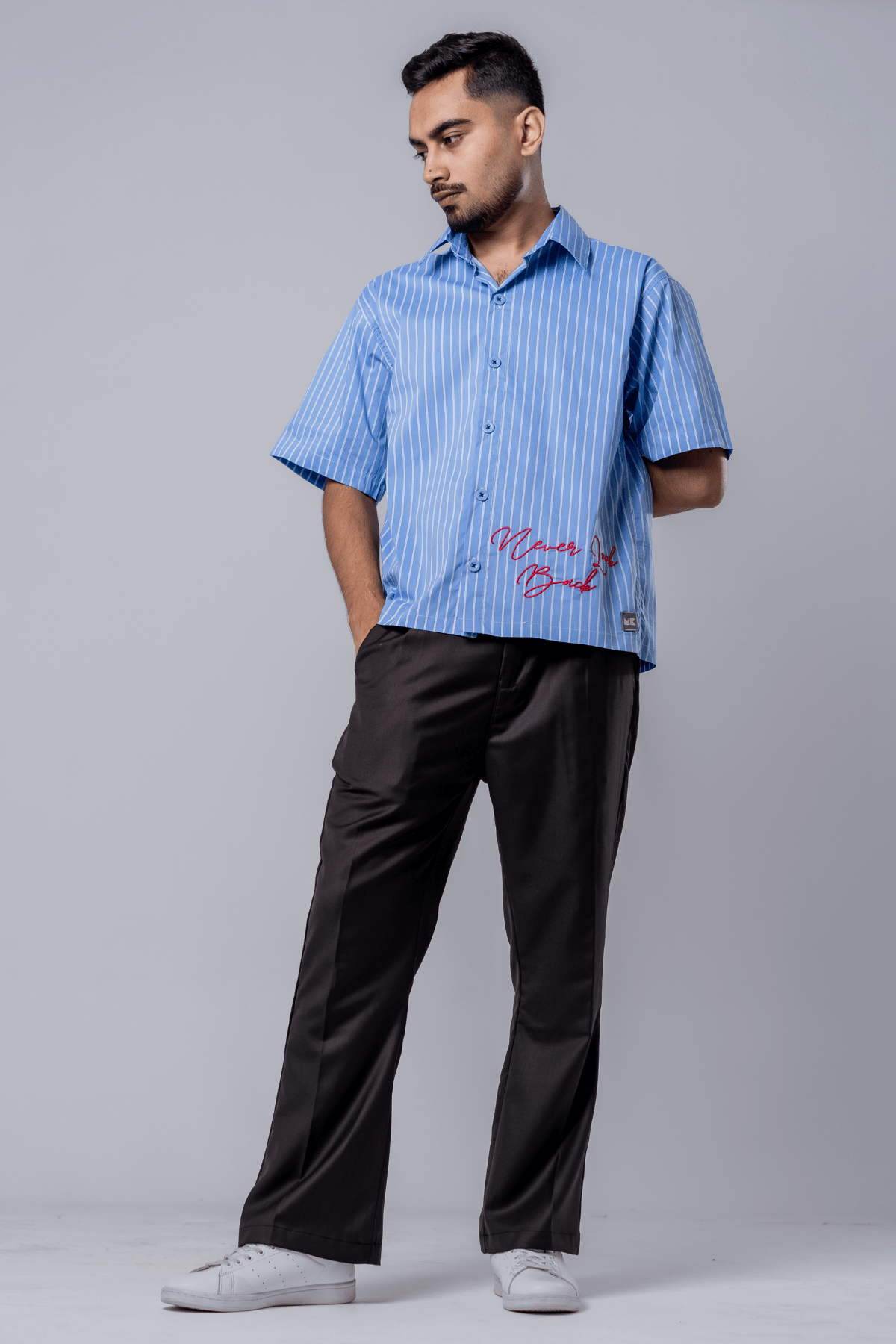 Mad Koffee Embroidery Blue Stripe Shirt – Stay Mad