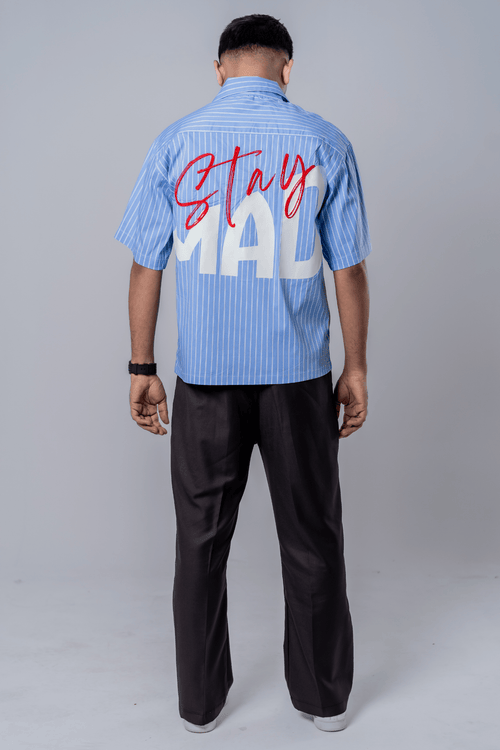 Load image 1 in gallery view. Mad Koffee Embroidery Blue Stripe Shirt – Stay Mad