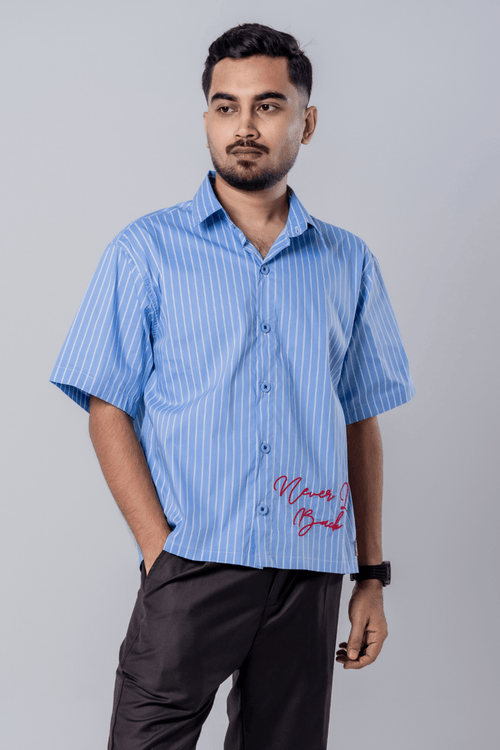 Load image 1 in gallery view. Mad Koffee Embroidery Blue Stripe Shirt – Stay Mad