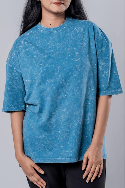Load image 1 in gallery view. Mad Koffee Faded-Acid Oversized Tee - Teal Blue