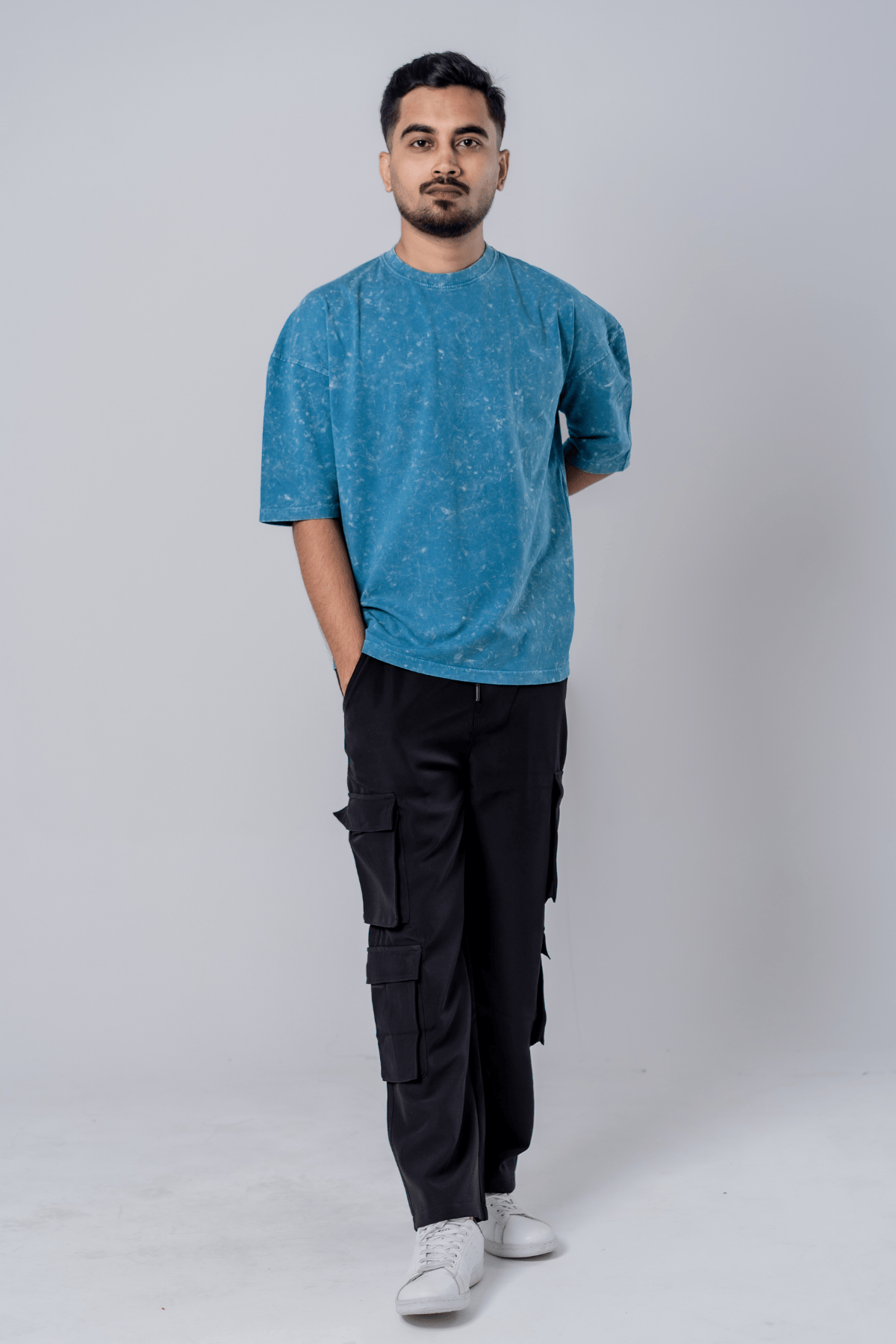 Mad Koffee Faded-Acid Oversized Tee - Teal Blue