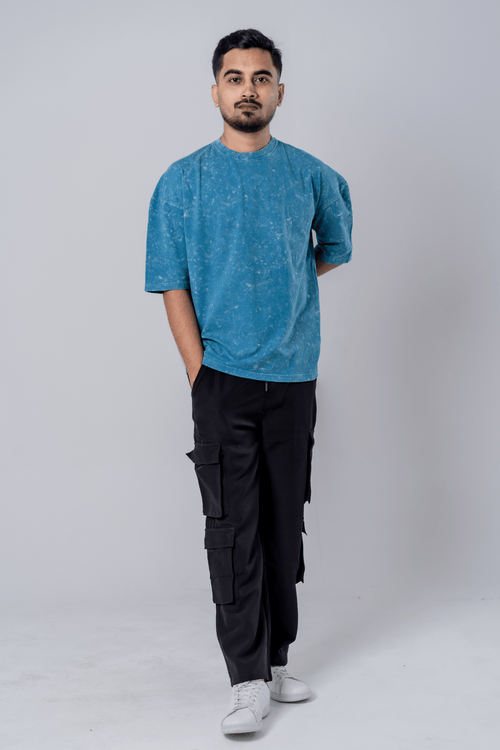Load image 1 in gallery view. Mad Koffee Faded-Acid Oversized Tee - Teal Blue