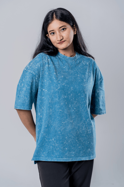 Load image 1 in gallery view. Mad Koffee Faded-Acid Oversized Tee - Teal Blue