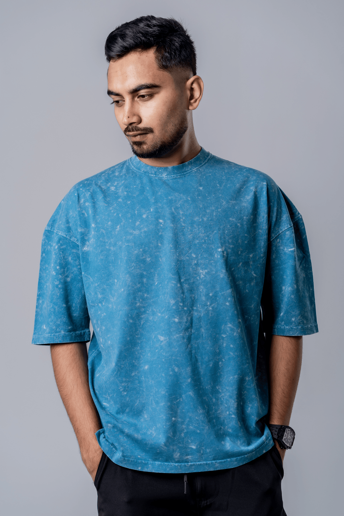 Mad Koffee Faded-Acid Oversized Tee - Teal Blue