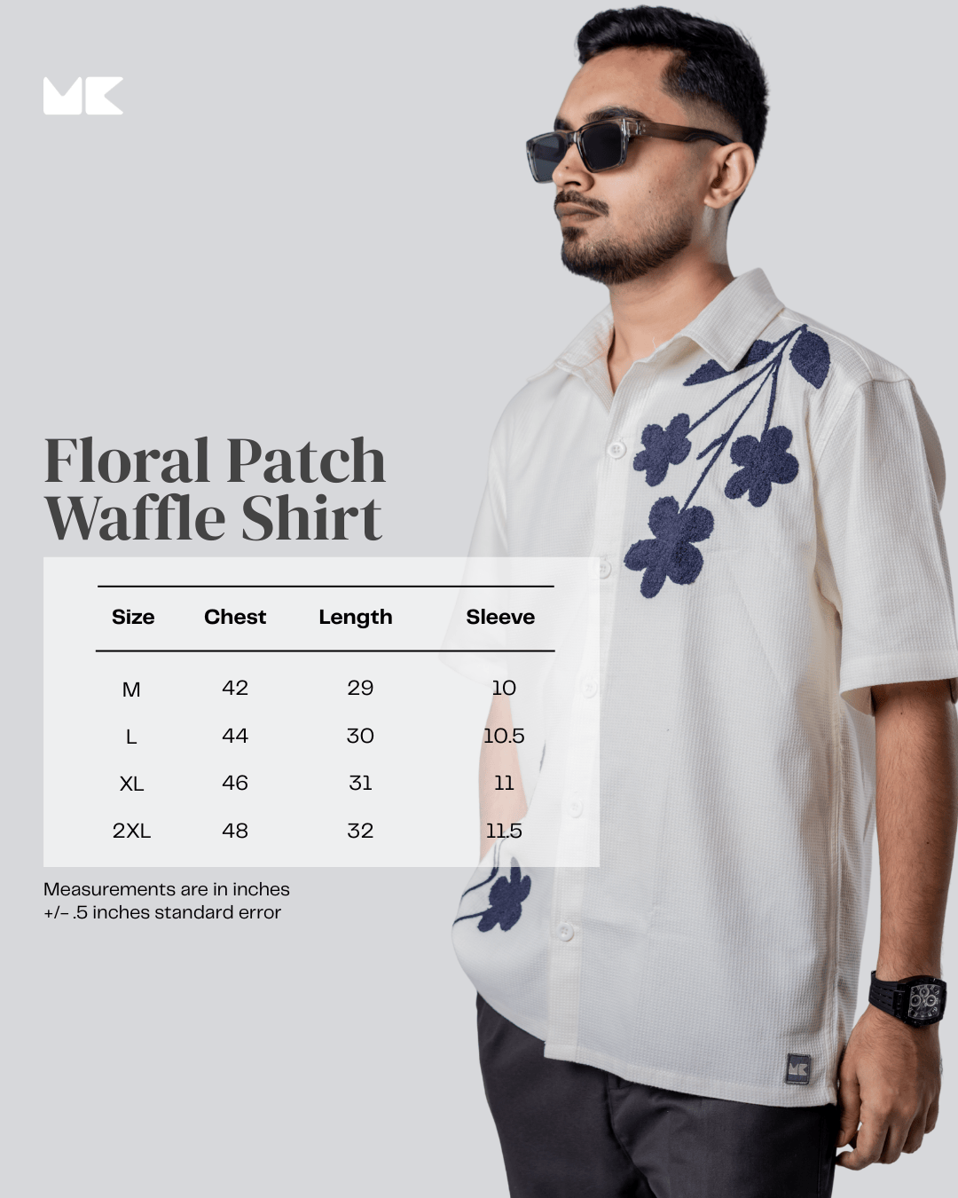 Mad Koffee Floral Patch Waffle Shirt- Off White