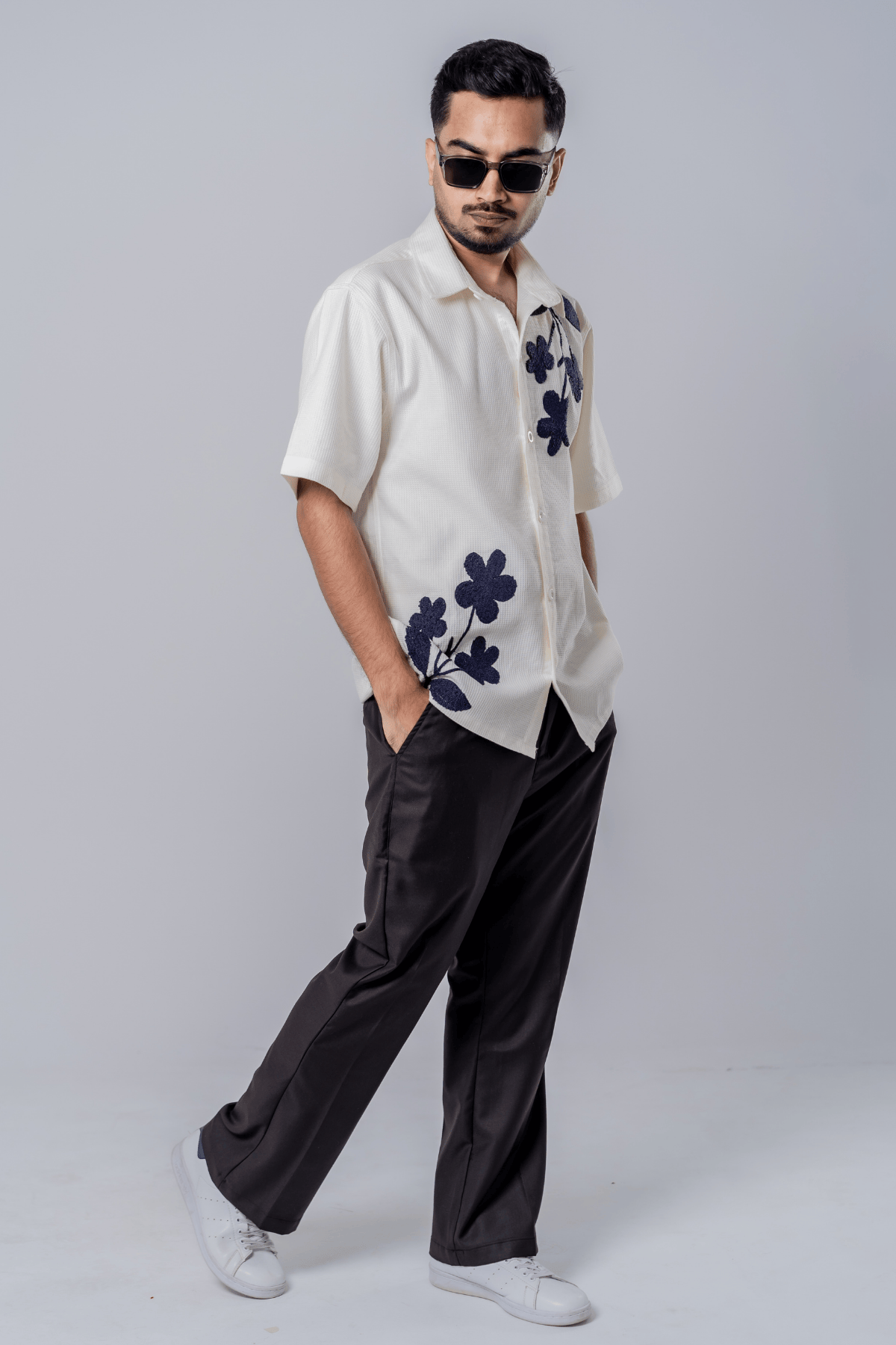 Mad Koffee Floral Patch Waffle Shirt- Off White