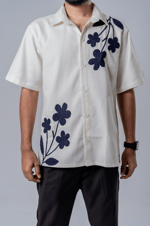 Load image 1 in gallery view. Mad Koffee Floral Patch Waffle Shirt- Off White