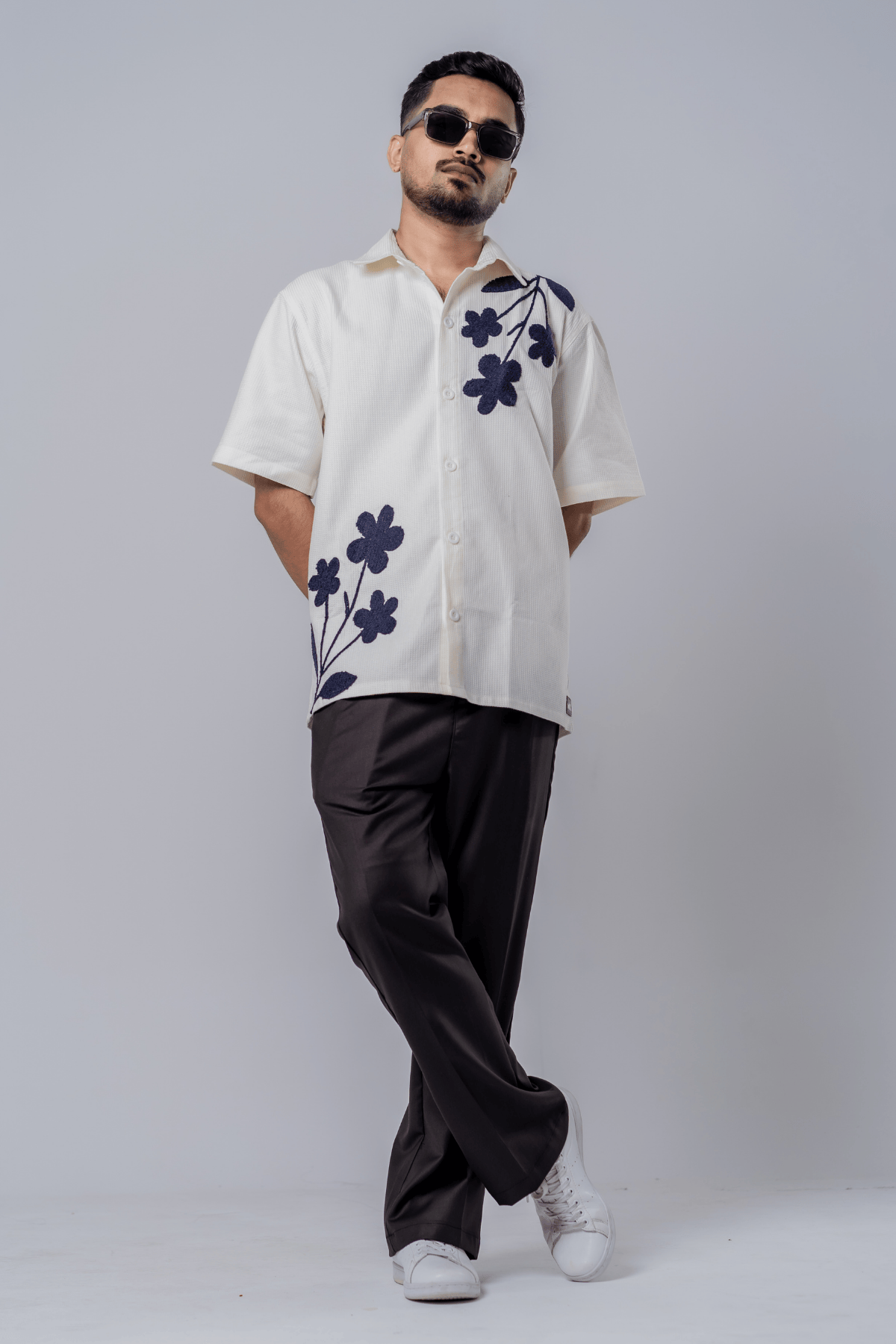 Mad Koffee Floral Patch Waffle Shirt- Off White