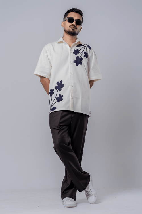 Load image 1 in gallery view. Mad Koffee Floral Patch Waffle Shirt- Off White