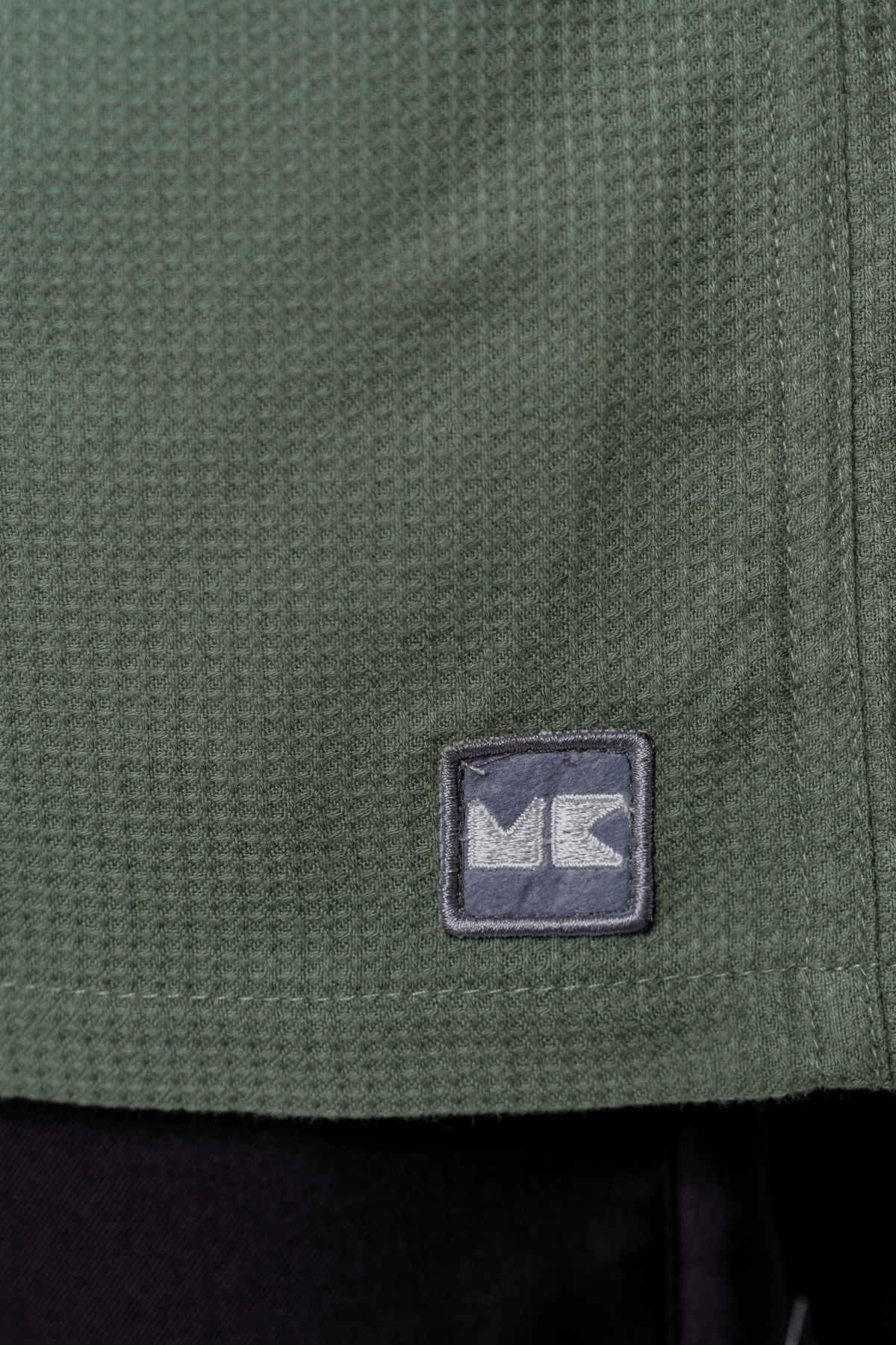 Mad Koffee Floral Patch Waffle Shirt- Olive Green