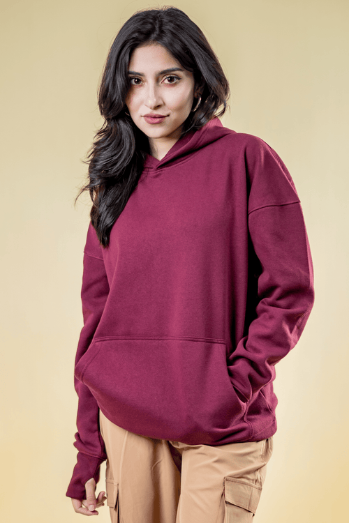 Load image 1 in gallery view. Mad Koffee Hoodie Oversized Drop Shoulder Hoodie: Maroon