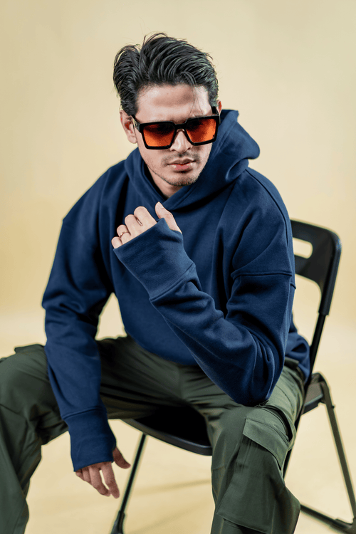 Load image 1 in gallery view. Mad Koffee Hoodie Oversized Drop Shoulder Hoodie: Navy Blue