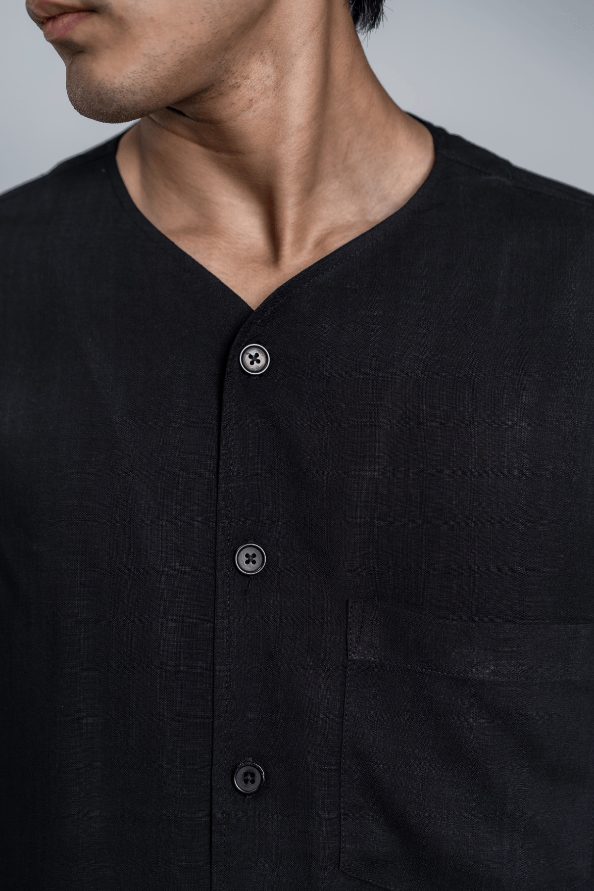 Mad Koffee Oversized Collarless Shirt with Flared sleeves - Black