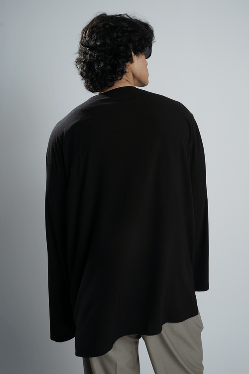 Load image 4 in gallery view. Mad Koffee Oversized Collarless Shirt with Flared sleeves - Black