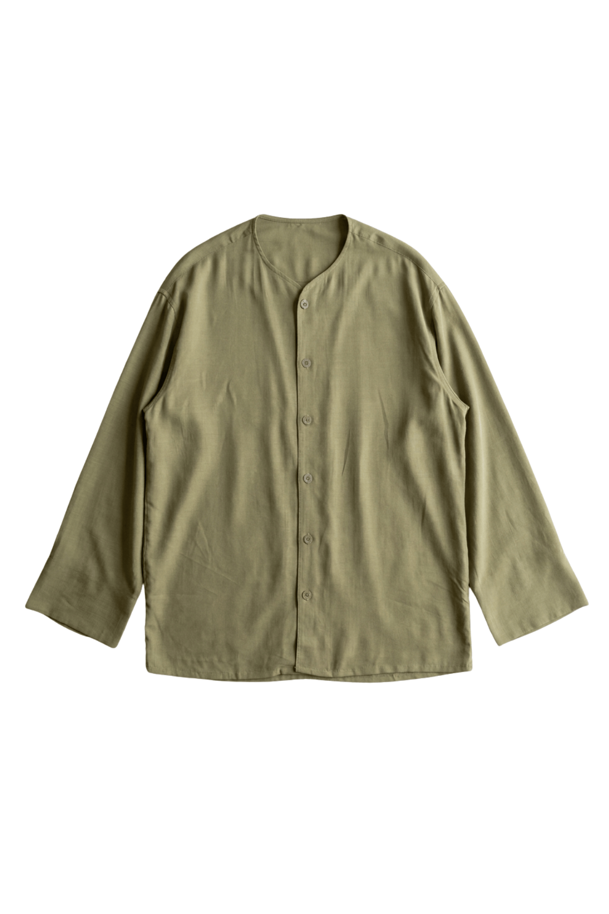 Mad Koffee Oversized Collarless Shirt with Flared sleeves -Olive Green