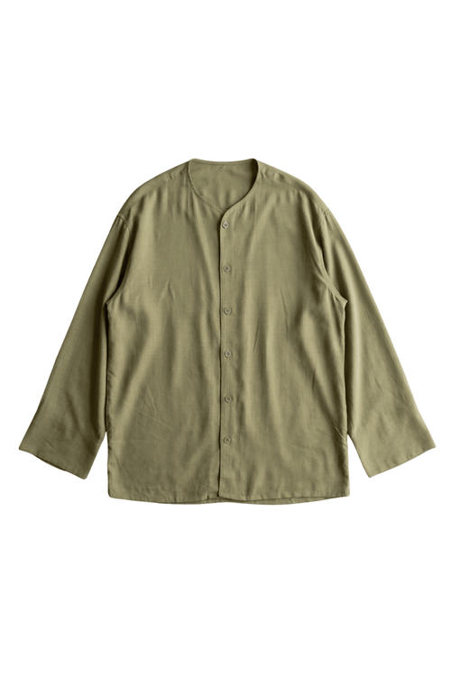 Load image 1 in gallery view. Mad Koffee Oversized Collarless Shirt with Flared sleeves -Olive Green