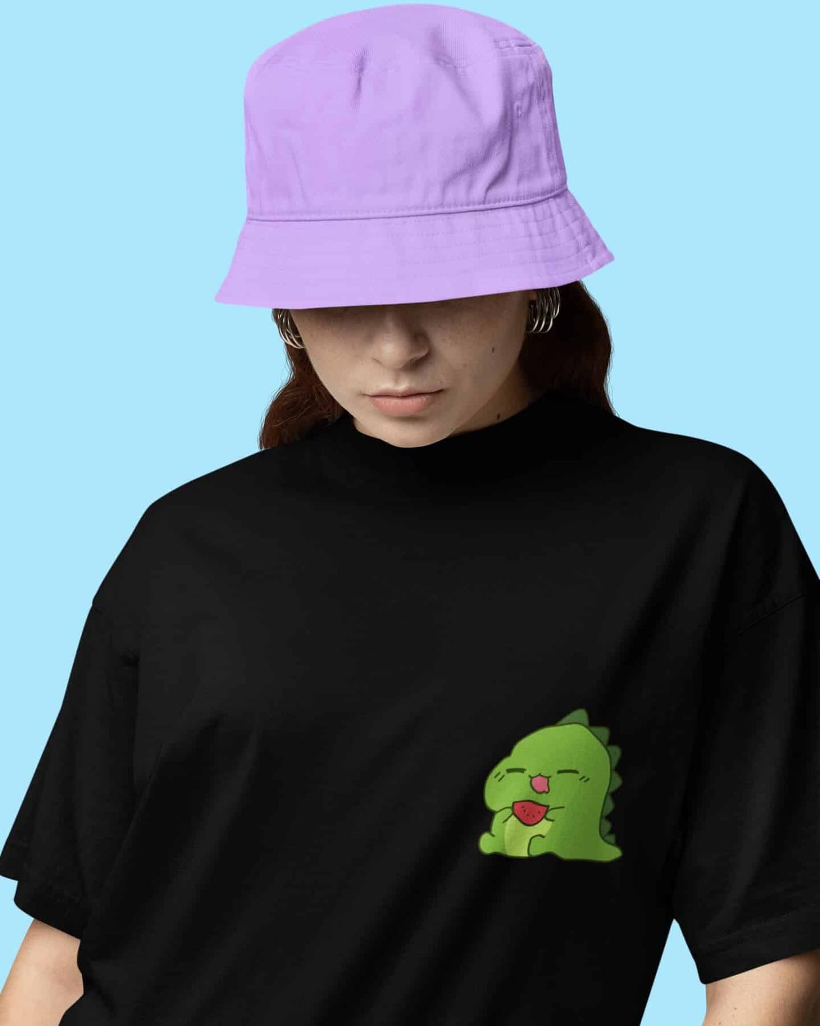 Mad Koffee Oversized T-shirts Hot Pink / 2XL Dino- Printed Oversized Drop Shoulder T-shirt