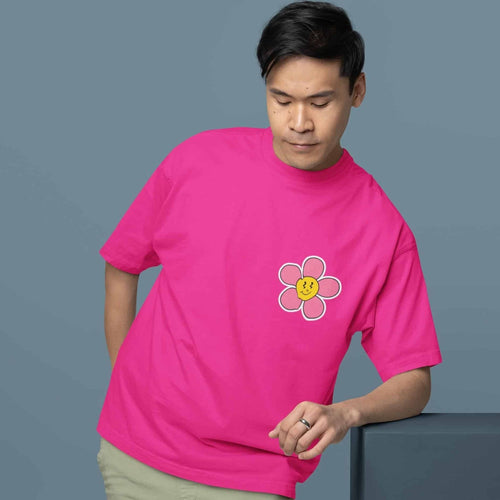 Load image 1 in gallery view. Mad Koffee Oversized T-shirts Black / 2XL Flower  - Printed Oversized Drop Shoulder T-shirt