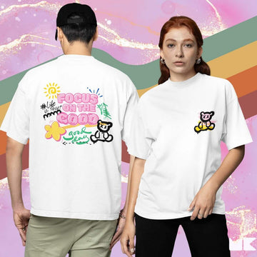 Mad Koffee Oversized T-shirts White / 2XL Focus On The Good - Printed Oversized Drop Shoulder T-shirt