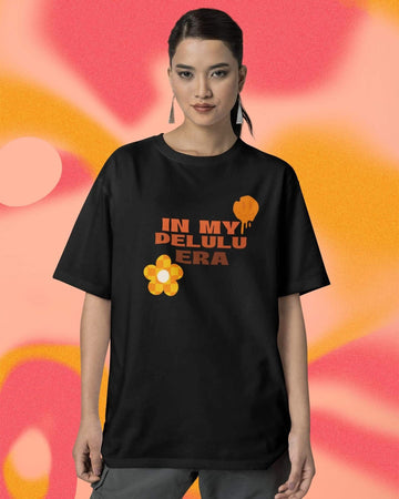 Mad Koffee Oversized T-shirts Black / 2XL In My Delulu Era - Printed Oversized Drop Shoulder T-shirt