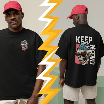 Mad Koffee Oversized T-shirts Black / 2XL KEEP CHILLIN- Oversized Drop Shoulder T-shirt