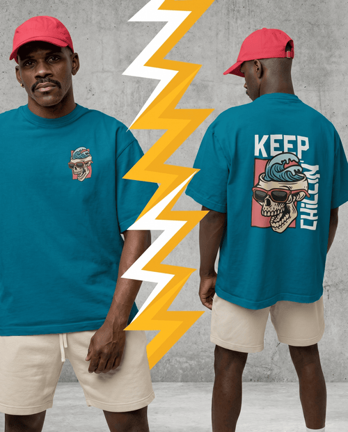 Load image 1 in gallery view. Mad Koffee Oversized T-shirts Teal Green / 2XL KEEP CHILLIN- Oversized Drop Shoulder T-shirt