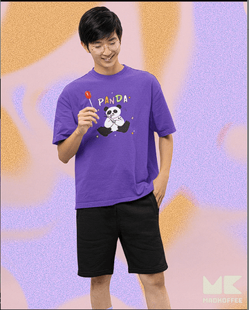 Mad Koffee Oversized T-shirts Black / 2XL Panda - Printed Oversized Drop Shoulder T-shirt