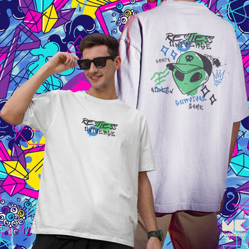 Mad Koffee Oversized T-shirts White / 2XL Restless Universe - Printed Oversized Drop Shoulder T-shirt