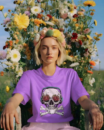 Mad Koffee Oversized T-shirts Black / 2XL Skull Headphones - Printed Oversized Drop Shoulder T-shirt