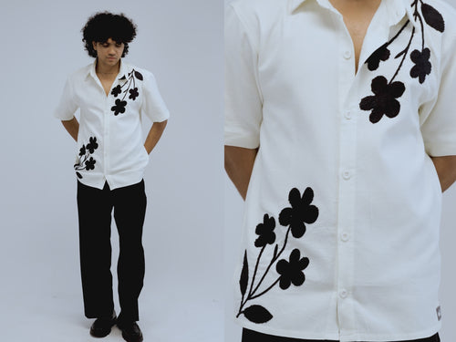 Load image 1 in gallery view. Floral Patch Waffle Shirt – Olive Green