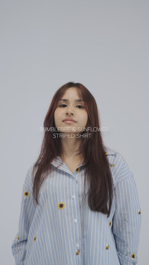Load image 1 in gallery view. The Bumblebee & Sunflower Embroidered Striped Shirt