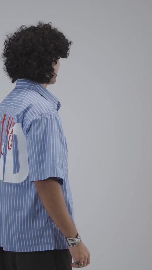Load image 1 in gallery view. Embroidery Blue Stripe Shirt – Stay Mad