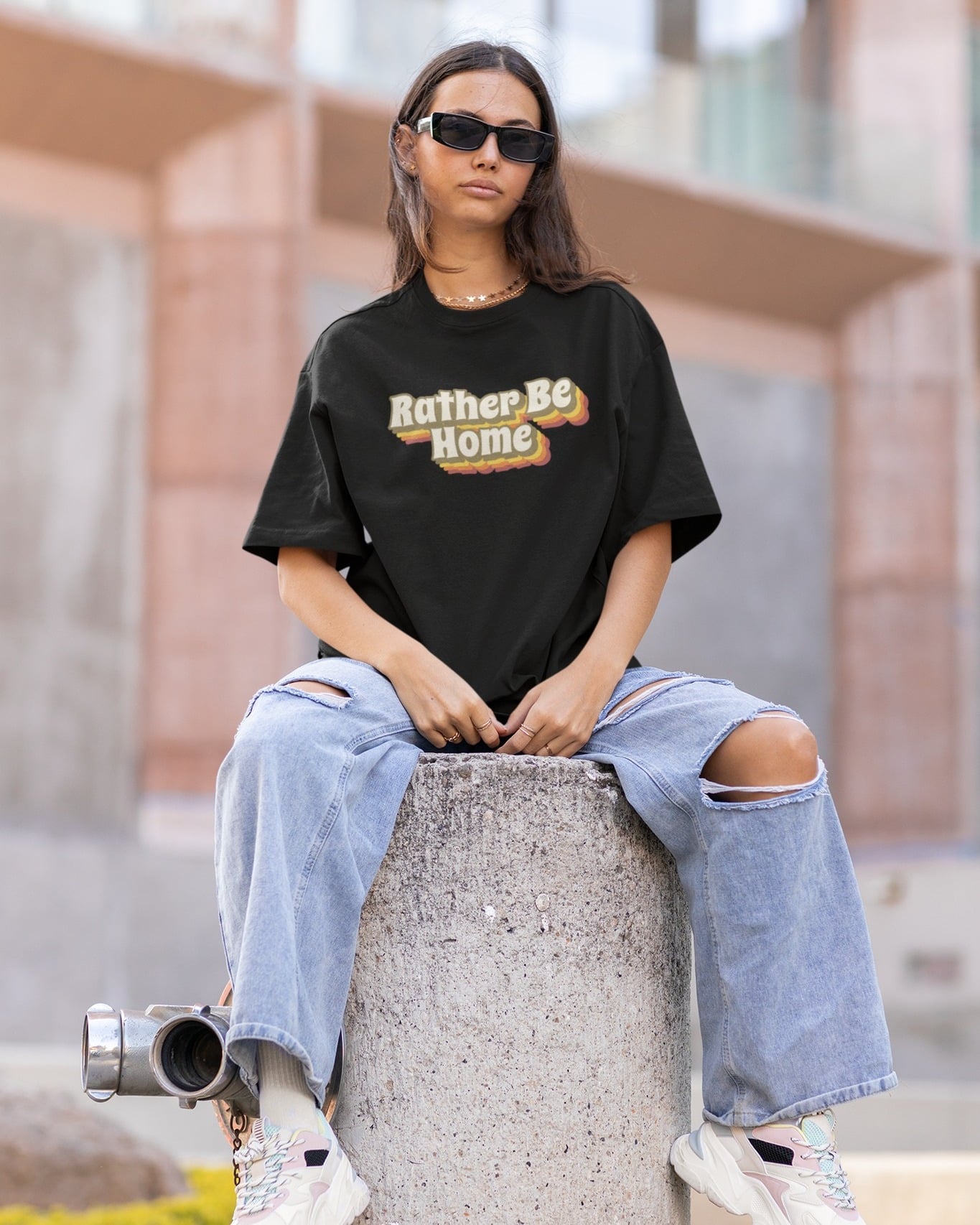 Mad Koffee Rather Be Home - Printed Oversized Drop Shoulder T-shirt