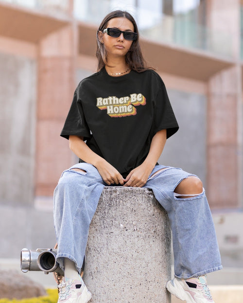 Load image 1 in gallery view. Mad Koffee Rather Be Home - Printed Oversized Drop Shoulder T-shirt