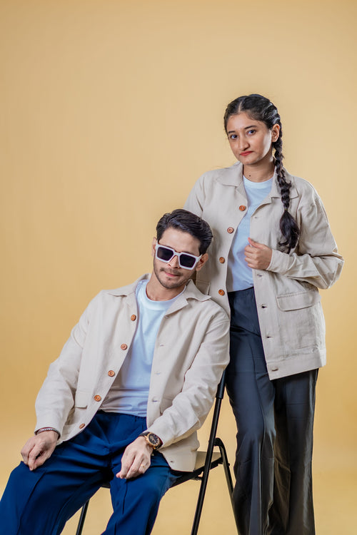 Load image 1 in gallery view. Mad Koffee Shacket Mad Urban Shacket –  Off White Jackets